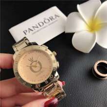 (Golden yellow) Ladies Silver Quartz Watch, Stainless Steel Band, White Embossed Dial Crystal Markers Decor Chronograph Wristwatch