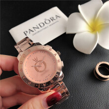 (Rose gold) Ladies Silver Quartz Watch, Stainless Steel Band, White Embossed Dial Crystal Markers Decor Chronograph Wristwatch