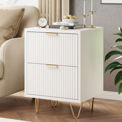 (White) 2 Pack Bedside Tables - Nightstand Bed Side Table Side Cabinet with 2 Drawers 1