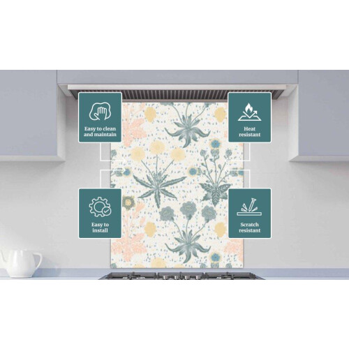 Printed Glass Kitchen Splashback - Daisy by William Morris - Art Print 595x745mm 1