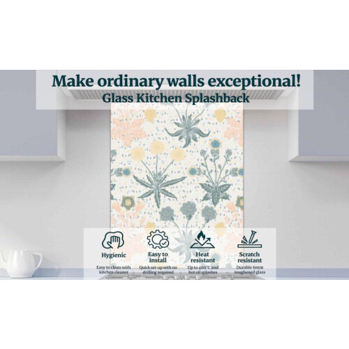 Printed Glass Kitchen Splashback - Daisy by William Morris - Art Print 595x745mm 2