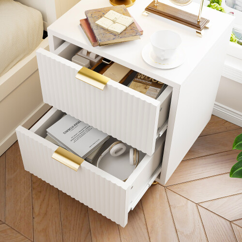 (White) 2 Pack Bedside Tables - Nightstand Bed Side Table Side Cabinet with 2 Drawers 2