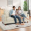 (Beige) Corduroy 3 Seater Sofa Modern Comfy Deep Seat Couch 4