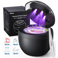 opilea Ultrasonic Retainer Cleaner Machine, 45kHz Deep Gentle Dental Cleaning Pod with 304 Stainless Steel Tank, 4 Cleaning Modes for Aligners, Dentu