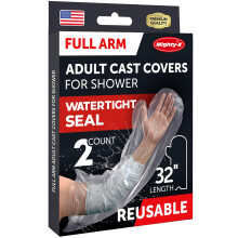 100% Waterproof Arm Cover for Shower - Tight Seal - 2pk Adult Reusable Cast Protectors - Full Arm Bag Sleeves for Wounds Care - After Surgery Plaster