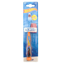 Hot Wheels Little Teeth Whitening Toothbrush for Kids with Protection Cap, Soft Bristles, Non-Slip Handle & Suction Cup for Upright Storage for Child
