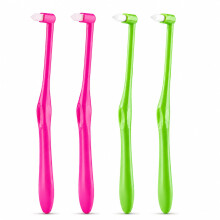 4-Piece Interspace Toothbrush Set – Single Tufted Soft Bristle Brushes for Orthodontic Braces & Detail Cleaning (Pink & Green)