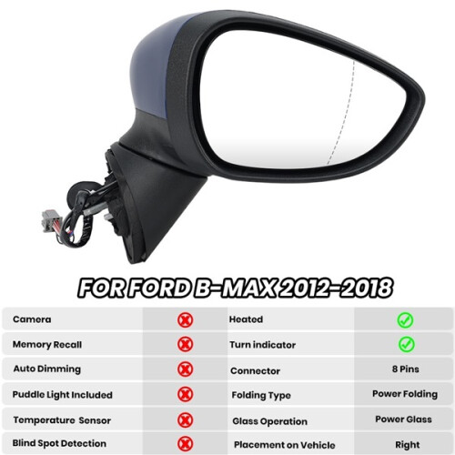 Right Side Power Fold Heated Wing Mirror w/LED for Ford B-max 2012-2018 2