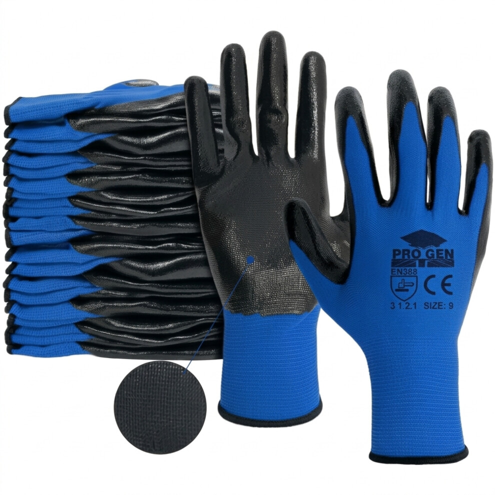 The Dustpan & Brush Store Nitrile Coated Work Garden Safety 12 Pair Gloves