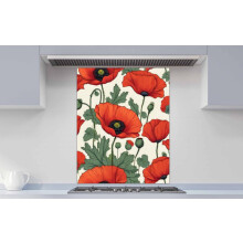Printed Glass Kitchen Splashback - Vintage Poppy Flower 1200x750mm