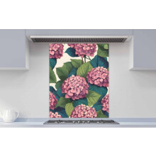 Printed Glass Kitchen Splashback - Vintage Hydrangea Flower 700x750mm