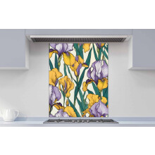 Printed Glass Kitchen Splashback - Vintage Iris Flower 600x700mm