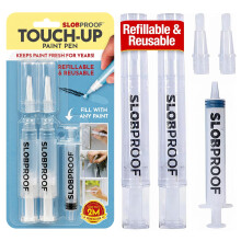 Slobproof Refillable Touch-Up Paint Pen, Pack of 2 -Mess Free Touch Up Tool to Quickly Retouch Small Areas -Precision Brush Tip with Controlled Flow,
