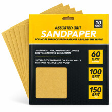 Sand Paper Sheets 10 Pack Mixed - 4x 60 Grits, 3x 100 Grits, 3x 150 Grits Assorted Sandpaper for Wood and Walls, Furniture,Premium Dry Sheets