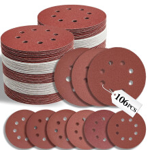 VKMKM 125mm Sanding Discs 106PCS, Orbital Sander Discs, 8-Hole Hook and Loop Sandpaper for Wood & Metal, 40/60/80/100/120/150/180/240/320/400/600 Gri