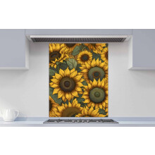 Printed Glass Kitchen Splashback - Vintage Sunflower 1000x750mm