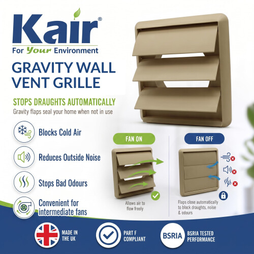 Kair Beige Ø125mm Gravity Wall Vent Grille with Backdraught Shutters 1