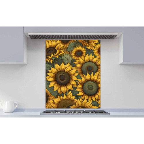 Printed Glass Kitchen Splashback - Vintage Sunflower 700x700mm