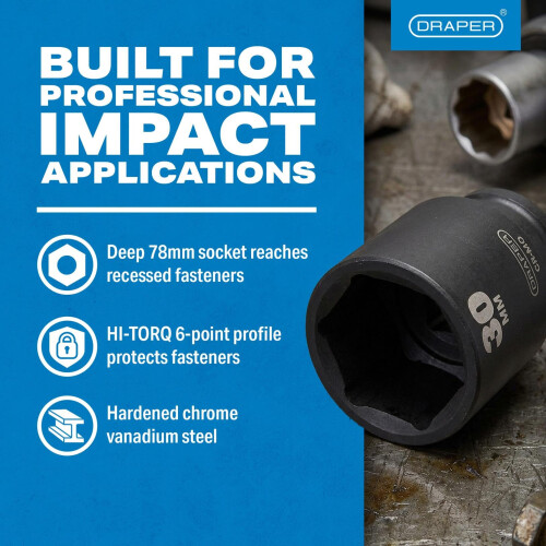 Draper Draper HI-TORQ Deep Impact Socket 1/2" Sq. Dr., 30mm 1