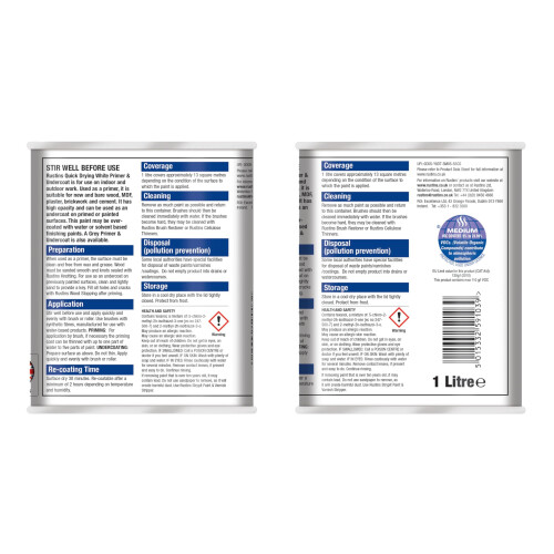 Rustins RUSTINS GYPU1000 Primer/Undercoat - Grey 1 l (Pack of 1) 1