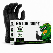 TG TOUGH GLOVE Gator Gripz Black Nitrile Gloves L, Diamond Grip, 50 Pack