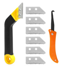 Grout Scraping Rake Tool, Clean Remover Tile Saw Knife with 6 Pieces Extra Replacement Accessories, Remover Tile Grout Hand Saw Angled Grout for Tile