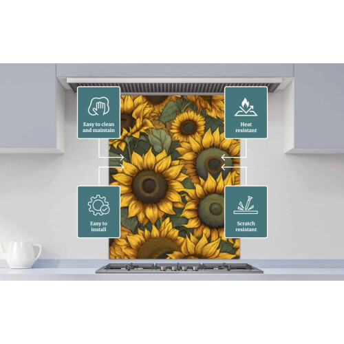 Printed Glass Kitchen Splashback - Vintage Sunflower 700x700mm 1