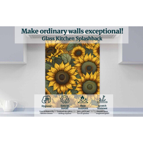 Printed Glass Kitchen Splashback - Vintage Sunflower 700x700mm 2