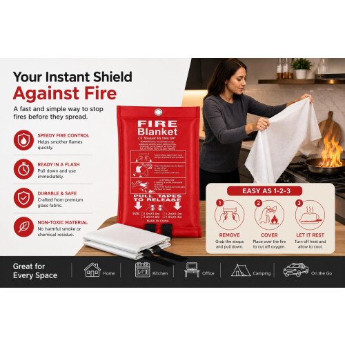 1m x 1m Fire Blanket, Quick Release Emergency Fire Safety Blanket 1
