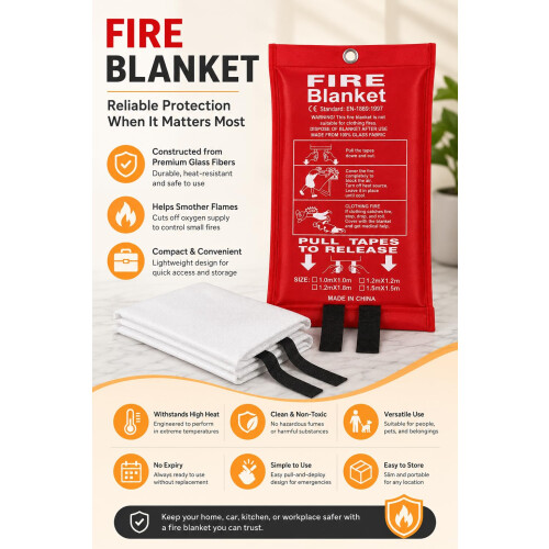 1m x 1m Fire Blanket, Quick Release Emergency Fire Safety Blanket 2