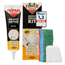 Ispar Tile Grout, 400 g Black Grout Reviver, Fast Drying Premixed Grout Repair Kit with Spatula & Sponge, Ideal for Bathroom, Kitchen & Floor Tiles R