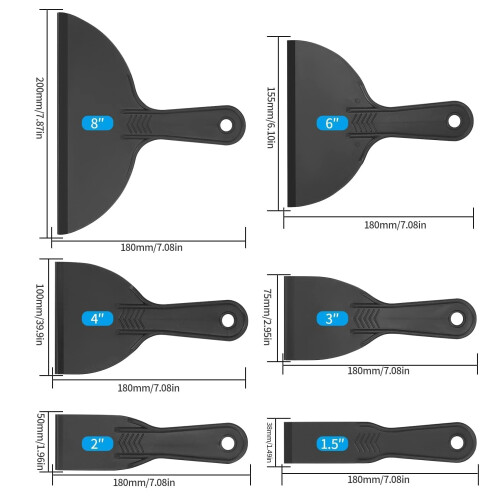Tomoyuki 6 Pcs Plastic Putty Scrapers Set, Plastic Spatula Tools(Black) 1