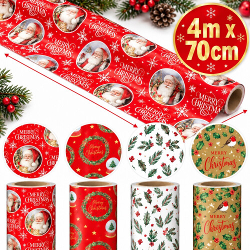Christmas Wrapping Paper 4 Rolls 4M with 20 Tags Traditional 2