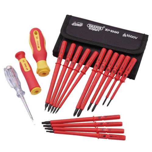 Draper Draper XP1000 18 Piece Precision Screwdriver Set | VDE Dual Insulated Interchangeable Blade | Electrical Tool Driver Set | Hand Tools Set | 05776