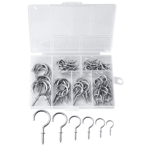 75 Pieces Multi-Size Ceiling Hooks, Nickel Plated Metal Ceiling Cup Hook