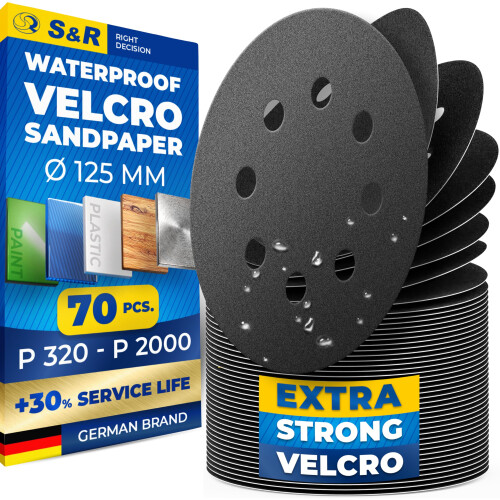 S&R Sanding Discs 125mm 70-Piece Set Hook-Loop P320–P2000