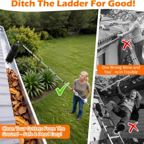 4M Heavy Duty Telescopic Roof Gutter Stable Cleaning Tools Kit Stainless 2