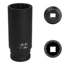 FortuneGlobe Socket 24 mm 1/2 inch 12-Point, Impact Socket 1/2 inch 24 mm CR-MO Chromium-Molybdenum Steel (Black)