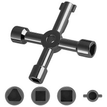 4-Way Utility Key Meter Box Key for UK Gas Meters - 8mm Tri/8mm Square Holes - Rustproof, 56g (Black)