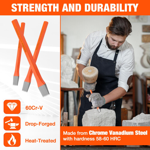 ValueMax 3-Piece Heavy Duty Cold Chisels Set, for Stone & Brickwork 1