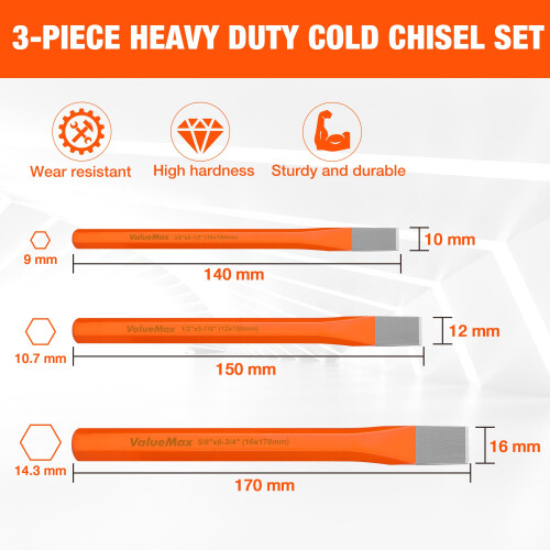 ValueMax 3-Piece Heavy Duty Cold Chisels Set, for Stone & Brickwork 2