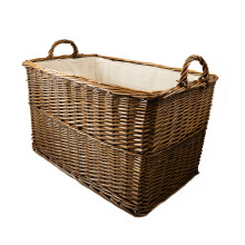 Arthur Cameron - Distilled Brown Wicker Log Basket with Lining and Handles (68x46x42cm) Large Sturdy Storage Basket Perfect for Toys, Blankets, Hallw