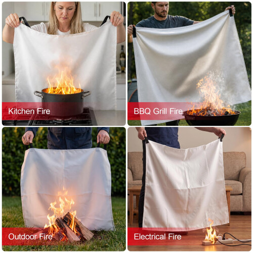 Mondoshop Kitchen Fire Blanket Emergency for Home 1x1m, 4 Pack 1