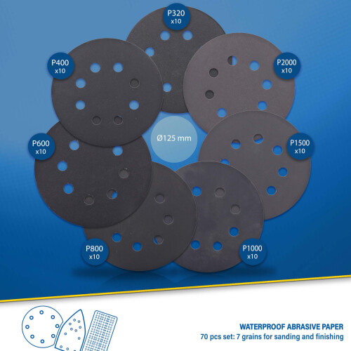 S&R Sanding Discs 125mm 70-Piece Set Hook-Loop P320–P2000 1