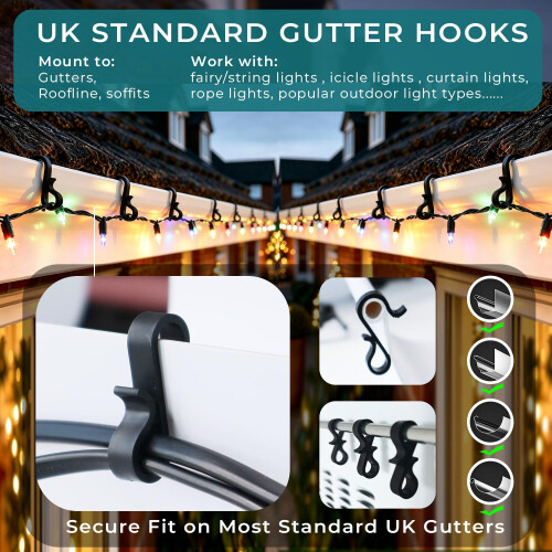 BYSMAH 80 Pack Gutter Hooks for Outdoor Lights, Black Christmas Light Clips 2