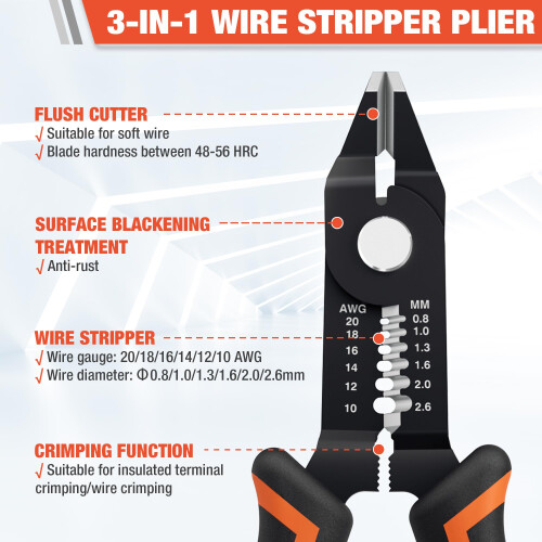 ValueMax 6.5-Inch Wire Stripper & Cutter, 3-in-1 Crimping Tool 1