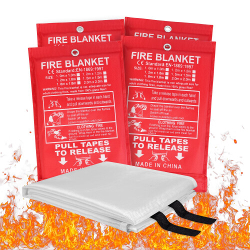 Flintronic 4PCS Fire Blanket, 1m X 1m Emergency Fire Blanket for Kitchen
