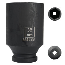 Flewdart 38mm deep Impact Socket 1/2 Drive, 38 mm 1/2" Square Drive 6 Point Cr-Mo, 78mm Length (1/2 38mm)