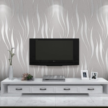 Trafagala Greyish Beige Embossed Wallpaper Non-Woven Wave Stripes Roll 3D Silver Glitter Wallpaper Feature Modern Geometric Patterned Taupe for Liv