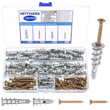 120 Sets Heavy Duty Self Drilling Plasterboard Fixings, Metal Plaster Board Wall Plugs and Screws, Drywall Anchors, Hollow Cavity Wall Fixings for Pl